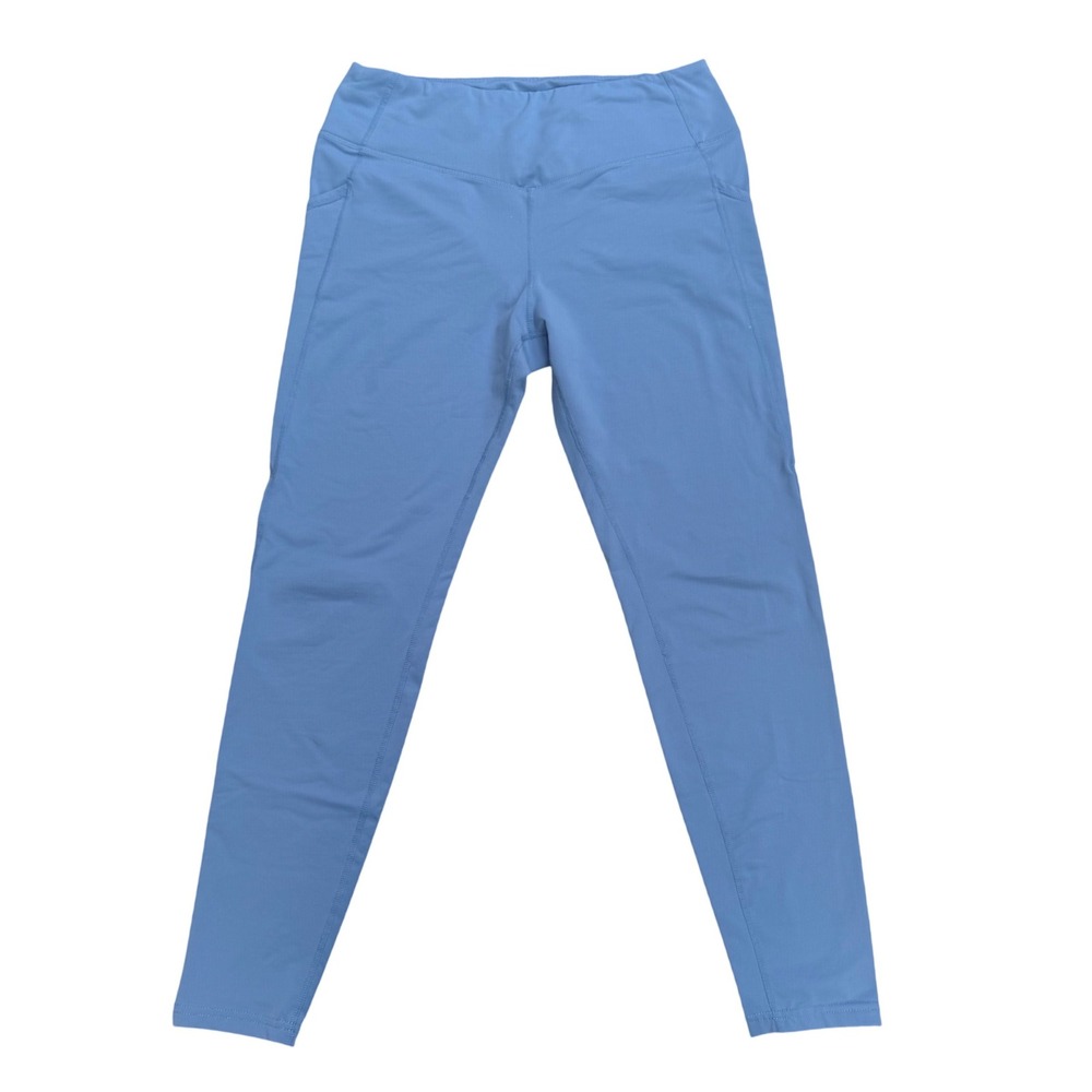 Baleaf Fleece Lined Leggings Side Pockets Blue High Waisted Athleisure Yoga L